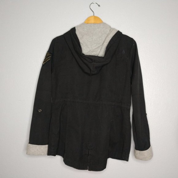 Volcom Juniors Large Black Zip Button Down Utility Jacket VTG Military Hoodie - Picture 7 of 8